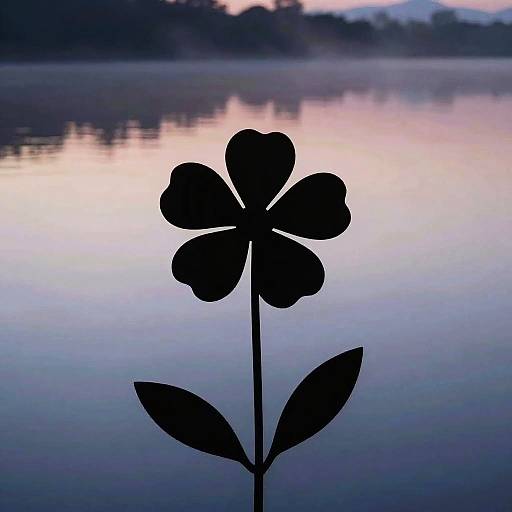Realistic Flower Silhouette at Lakeside Dusk