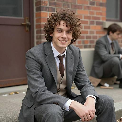 Smiling Man in Gray Suit Outdoors