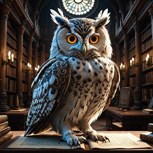 Anthropomorphic Birch Owl Diplomat in Ancient Library