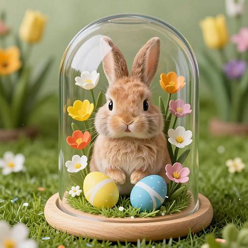 Cute Bunny in Glass Cloche