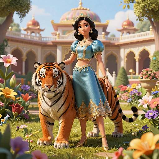 Jasmine and Tiger in Vibrant Garden