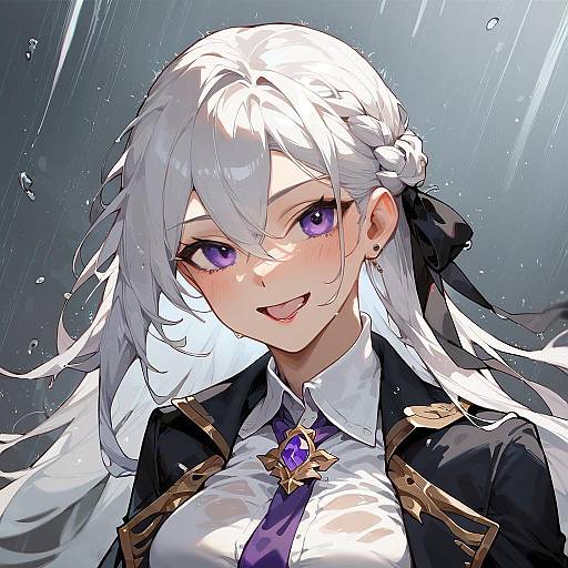 White-Haired Girl Side Portrait in Rain