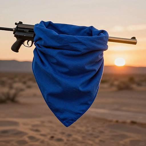 Blue Bandana on Gun at Sunset