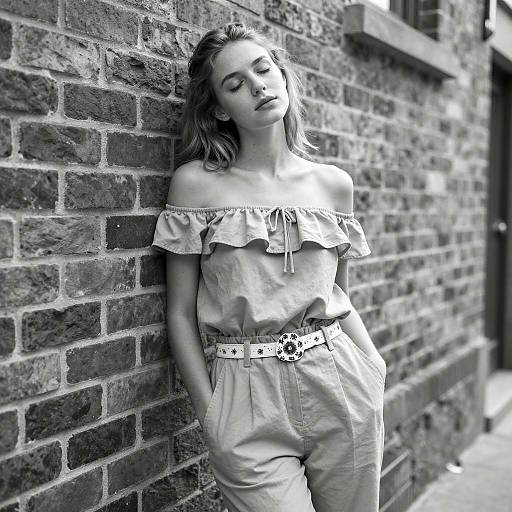 Young Woman Leaning on Brick Wall