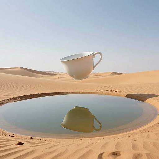 Surreal Desert Oasis with Floating Teacup