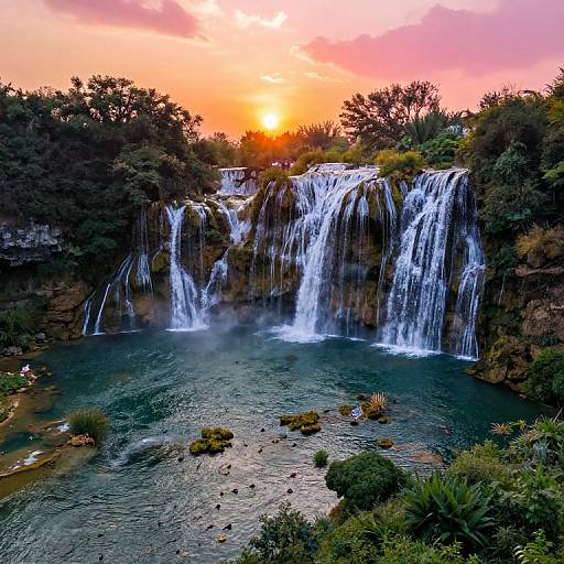 Golden Hour Waterfall Bird's-Eye View