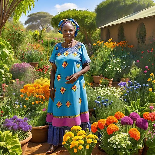 Elderly African Woman in Vibrant Garden Elderly African Woman in Vibrant Garden