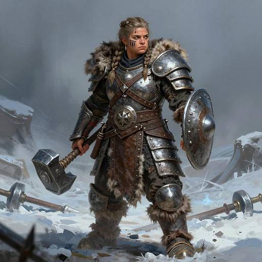 Powerful Female Dwarf Warrior in Battle