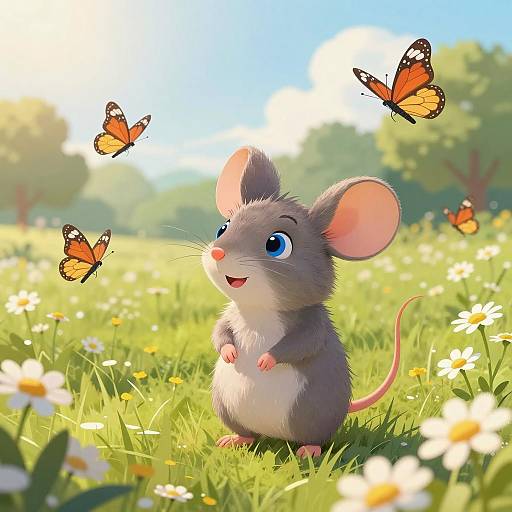 Whimsical Mouse in a Sunny Meadow