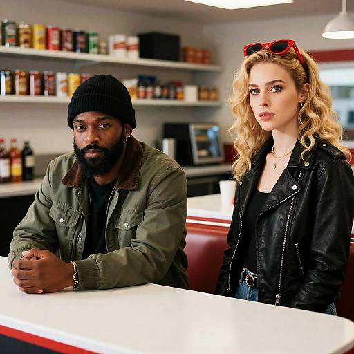 Dynamic Duo in a Retro Diner Scene