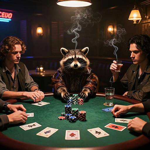 Film-Noir Raccoon Poker Showdown