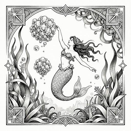 Joyful Merfolk Bard in Ornate Ink