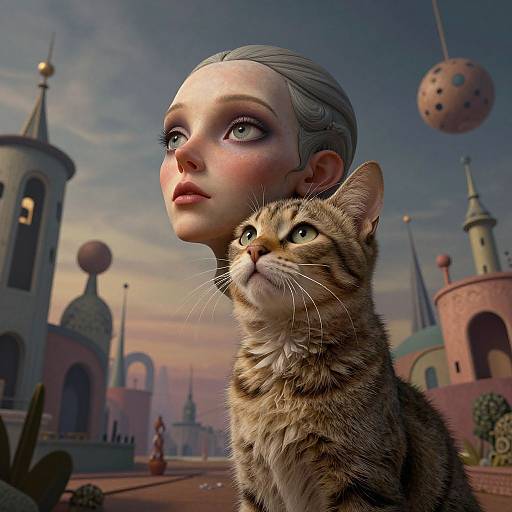Surreal Human-Feline Hybrid Dreamscape