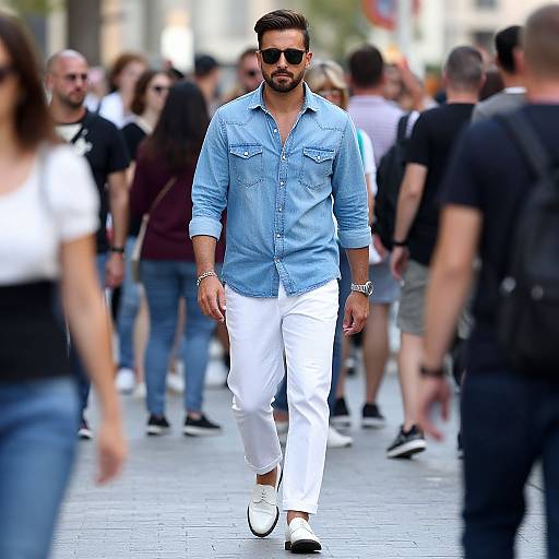 Confident Stylish Man in Denim Outfit
