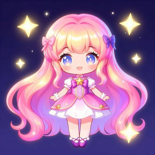 Chibi Magical Girl with Shiny Hair