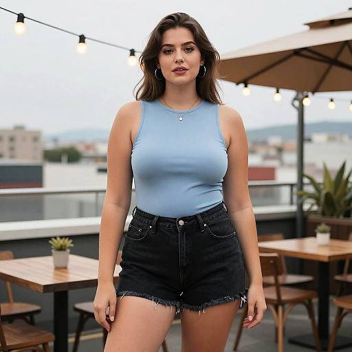 Lanky Woman in Minimalist Rooftop Style