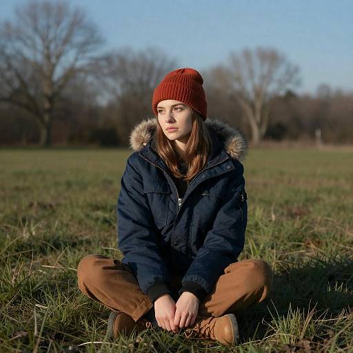 Young Woman in Red Beanie Field