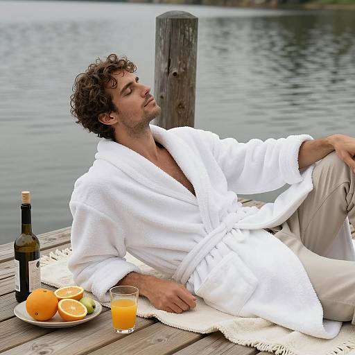 Relaxed Man on Dock by Lake