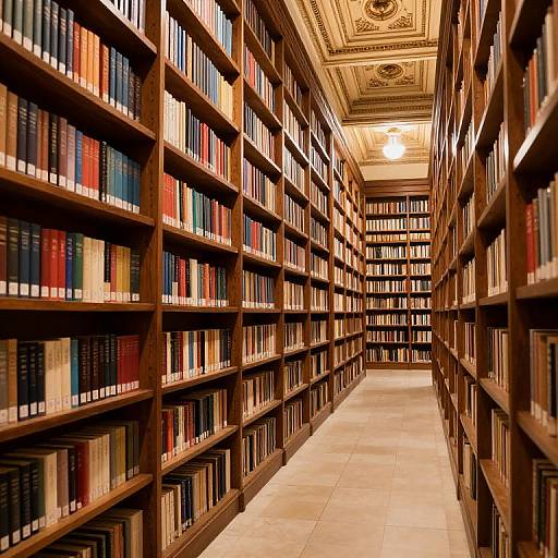 Grand Library Corridor with Wooden Shelves