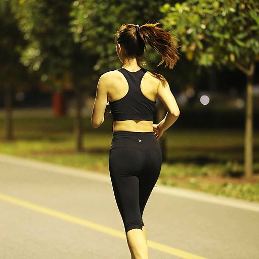 Nighttime Jogging Woman in Vibrant Outdoors