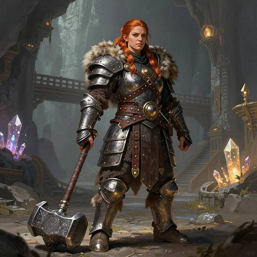 Powerful Female Dwarf Warrior in Cavern