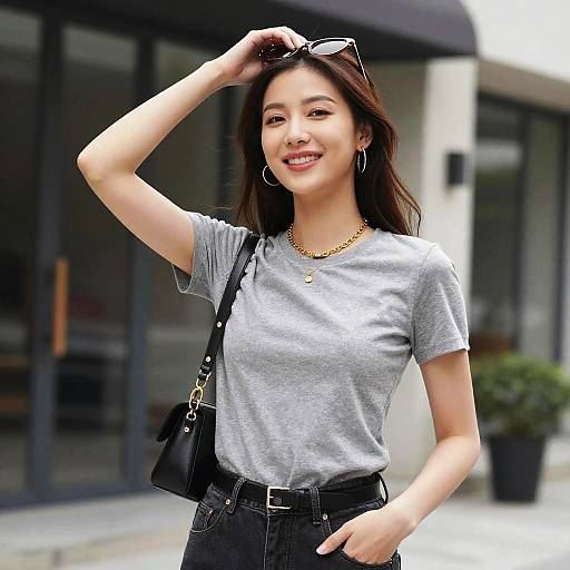 Young Woman in Casual Urban Outfit Smiling Outdoors