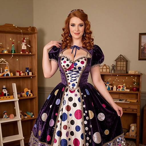 Elegant Woman in Toy-Themed Dress