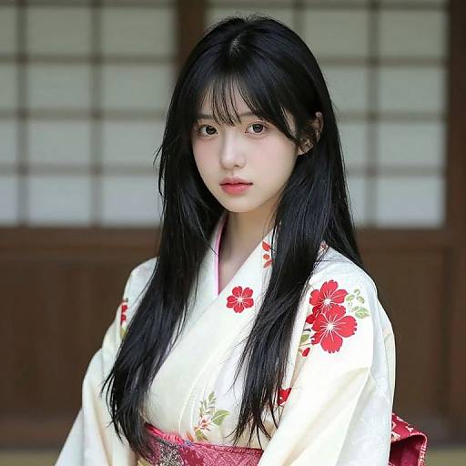 Asian Girl in Floral Kimono