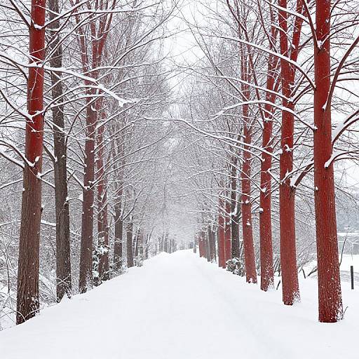 Winter Pathway with Red Bark Trees