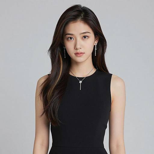 Young Woman in Black Dress with Jewelry