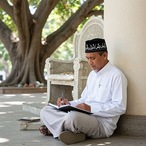 Fashionable Malaysian Elder Writing Arabic