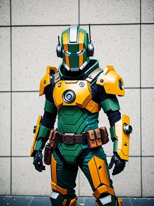 Man in Green and Yellow Bastion Cosplay Armor