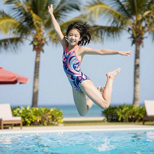 High School Girl Jumping into Water