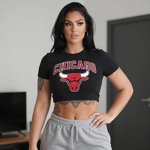 Confident Curvy Woman in Chicago Bulls Crop Top