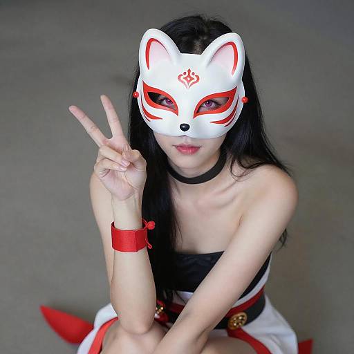 Asian Woman with Fox Mask Pose