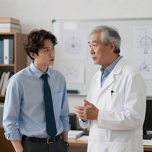 Senior Scientist Gesturing to Junior Colleague