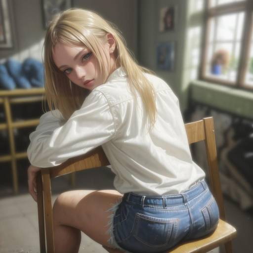 Blonde Woman Sitting Backwards on Chair