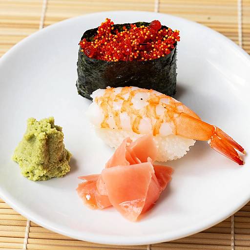 Colorful Sushi Plate on Bamboo Mat