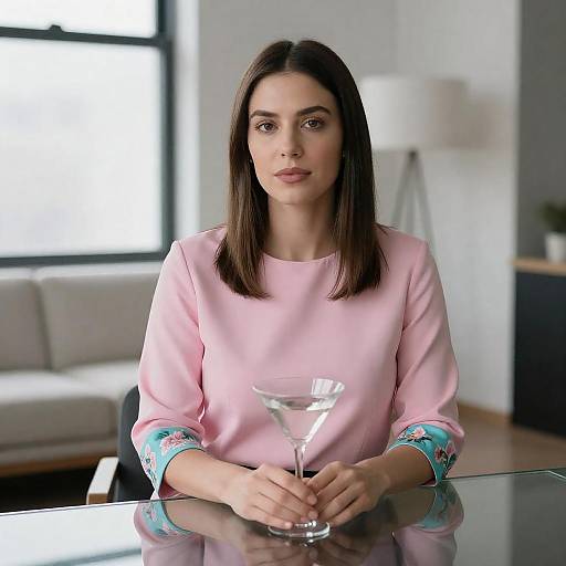 Chic Woman with Martini at Glass Table