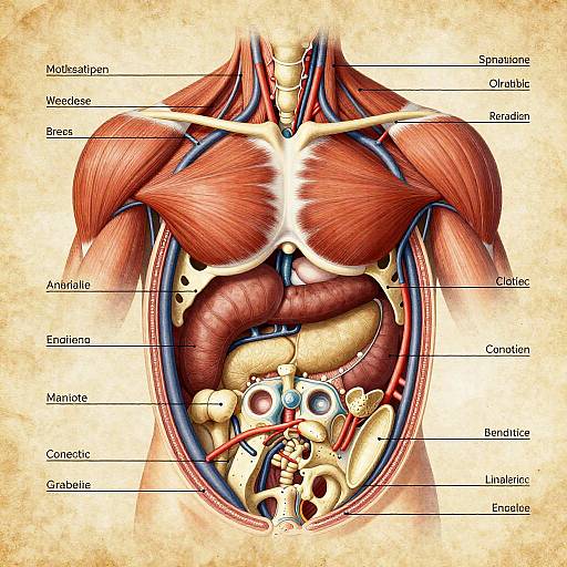 Detailed Human Anatomy Cross-Section Illustration