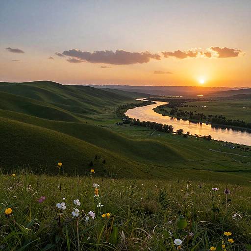 Golden Hour Rolling Countryside Landscape
