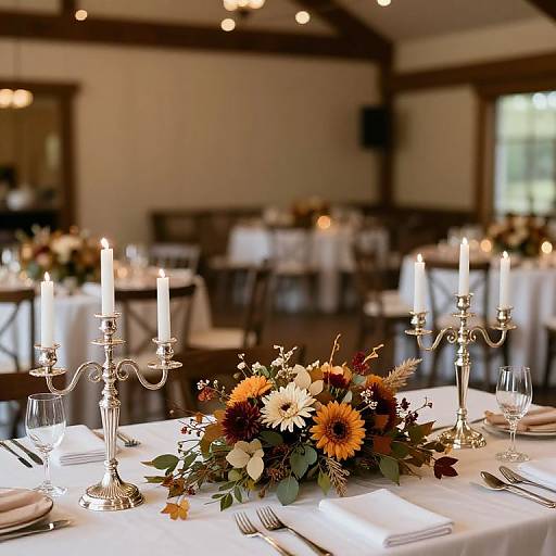 Autumn Wedding Table Setting with Silver Candelabras