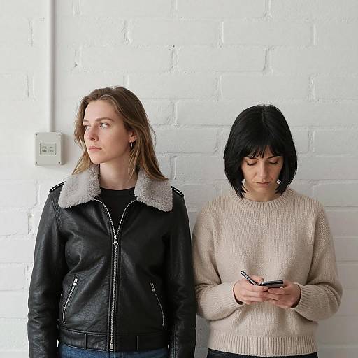 Women Against White Brick Wall