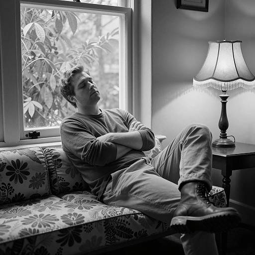 Serene Black and White Portrait by Window