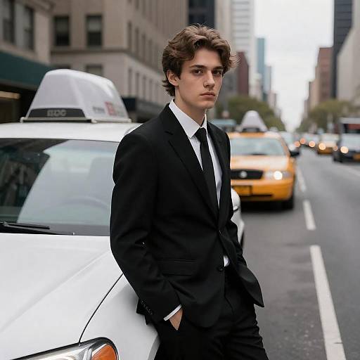 Young Man in Suit by Urban Car