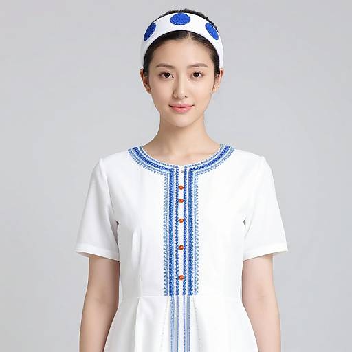 Female in White Dress with Beads