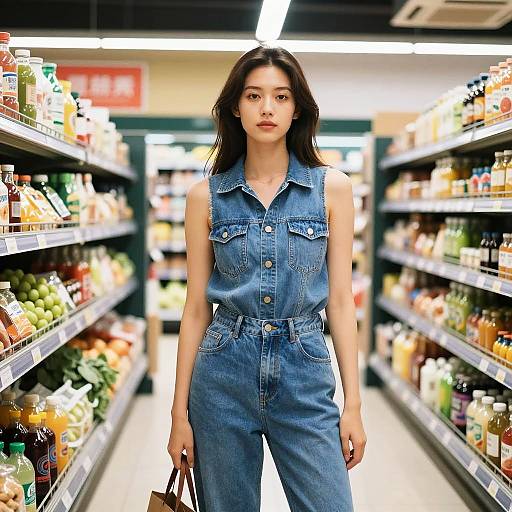 Confident Woman in Supermarket Jumpsuit