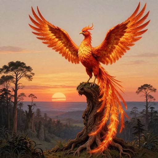 Majestic Phoenix at Dawn on Ancient Tree