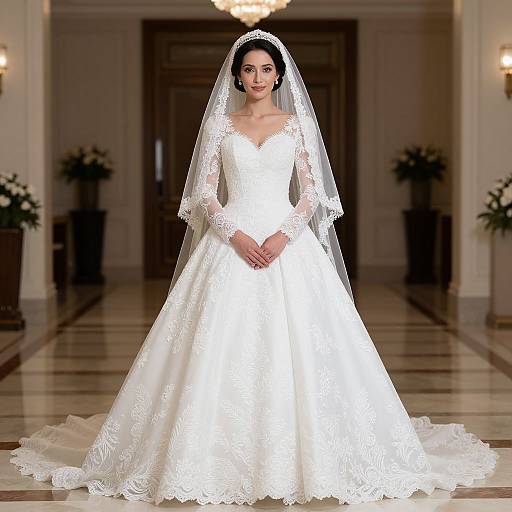 Elegant Bride in White Wedding Dress