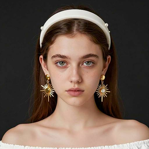 Elegant Young Woman with Freckles and Earrings